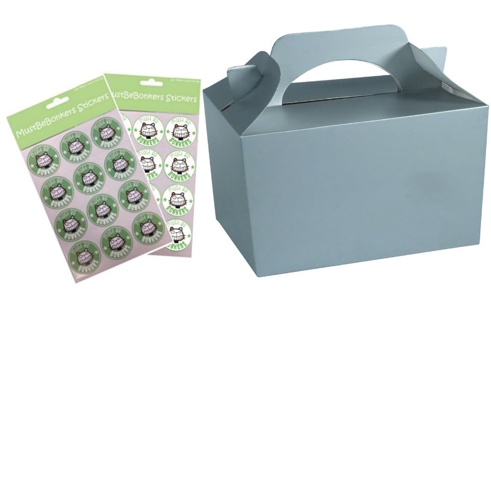 MustBeBonkers 30 Childrens/Kids Plain Coloured Carry Food Meal Birthday Party Box Loot Bag Boxes - Size: 152mm x 100mm x 102mm (Silver)