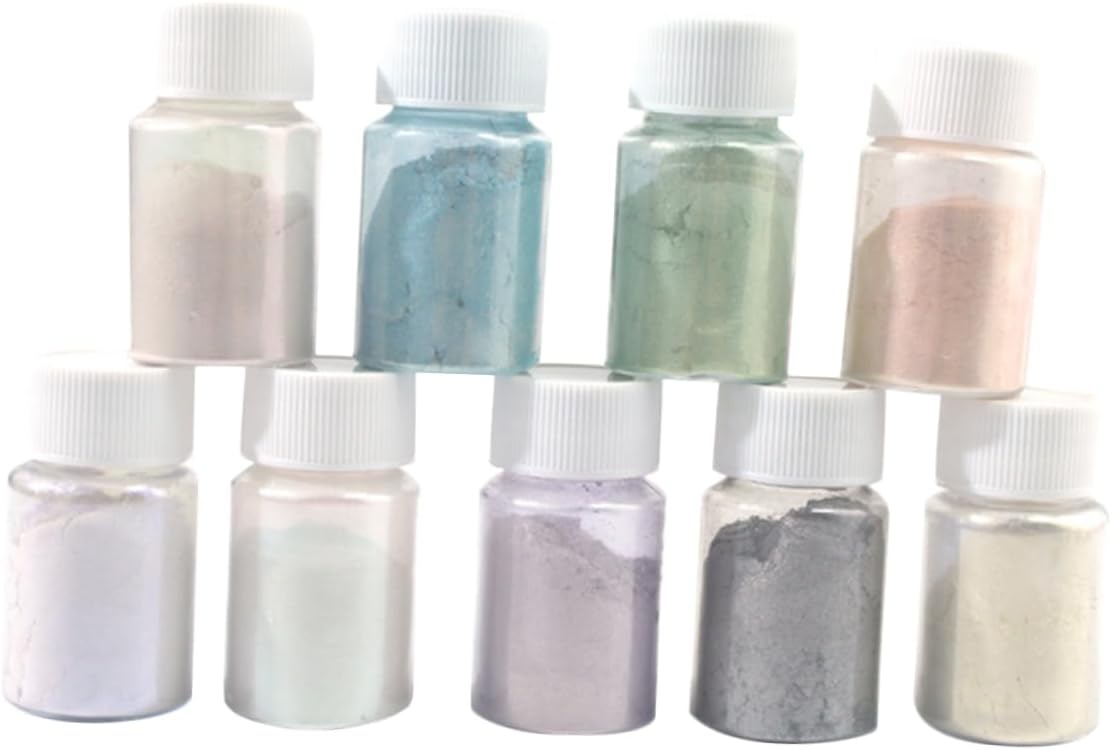 9pcs Mica Pigment Powder Crafts Epoxy Resin Dye and Cosmetics for Eye Shadow Nail Art Soap Making and More
