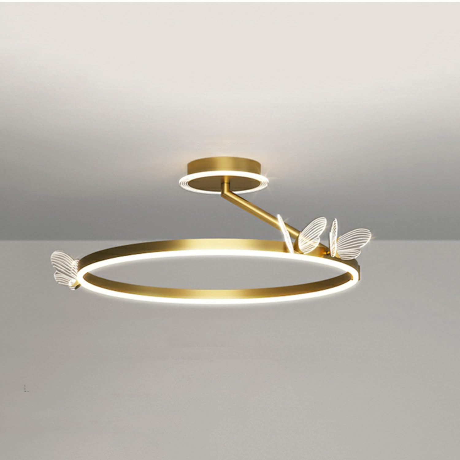 DZQWLL Creative LED Butterfly Ceiling Light Cloakroom Gold Round Simple Flush Mount Lighting Fixtures Bedroom Study Decoration Ceiling Lamp Suitable For Entrance, Foyer, Bar, Kitchen