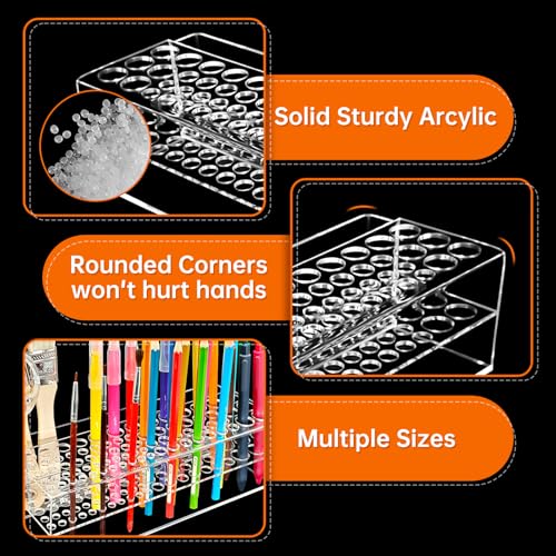 Image of Acrylic Paint Brush Holder 77 Holes and Multi-functional Compartment Paintbrush Organizer Artist Brush Holder Paint Brush Stand Rack for Pens Pencils