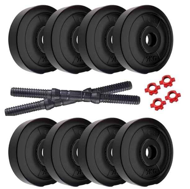 SIMRAN SPORTS 16KG Adjustable PVC Dumbbell Weight Plate Combo Set – Includes 2.5KG x 4, 3KG x 2 Plates, 1 Pair of PVC Dumbbell Rods | Versatile Home Gym Equipment for Men & Women (Black)