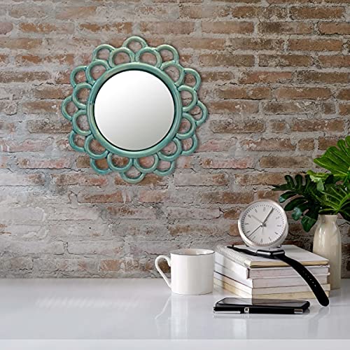 Stonebriar Decorative 9" Turquoise Round Ceramic Cutout Accent Wall Mirror #TOP6