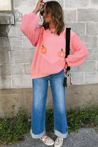 Urchics Womens Casual Sweater Blossom Pumpkin Embroidered Thanksgiving Sweater3