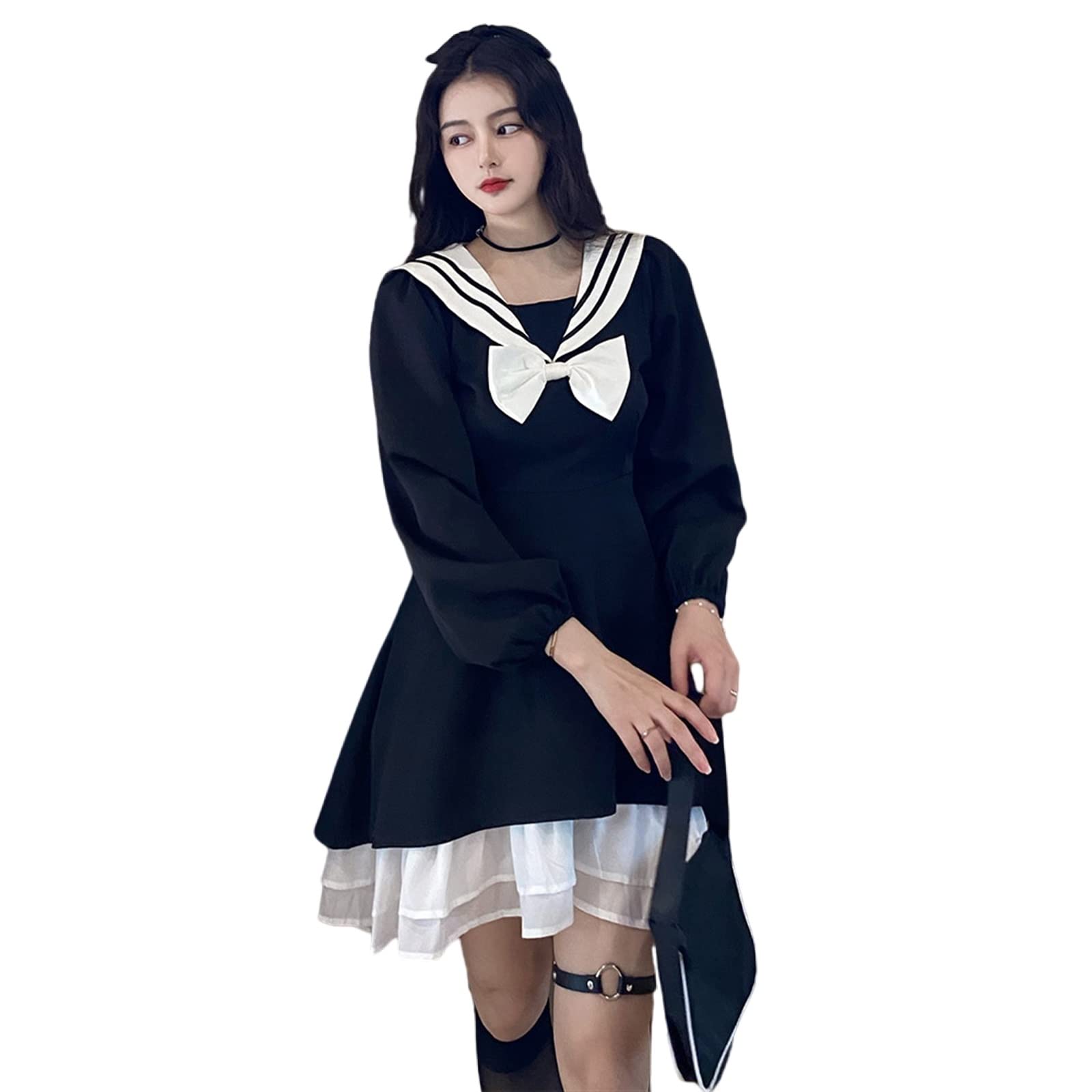 TKSYSTKSYS Lolita Kawaii Dress Fall New Retro French Temperament Goddess Fan Navy Lolita Dress (Color : Blue, Size : Large)