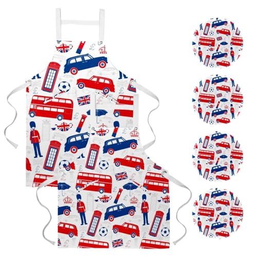 Tablier de serveuse pour restaurant et pâtisserie à motif bus londonien