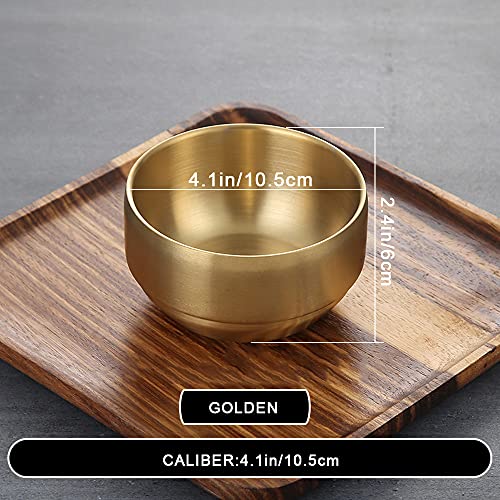 4Pack Thick 304 Stainless Steel Bowls, Small Double Wall Rice Bowls, Stainless Steel Soup Bowl Salad Bowl Noodle Bowl, Metal Bowls for Fruit Cereal Snack Appetizer (Gold, 4.1in) - Image 3