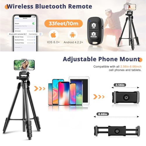 64” Phone&Tablet Tripod, Aureday Cell Phone Tripod for iPhone with Wireless Remote and Phone Holder, Extendable Tripod Stand for iPad, Suit for Video Recording/Makeup/Live Streaming - Image 5