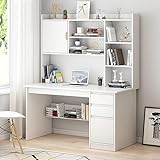 Schreibtisch Mit Aufsatz Und Schublade ，All-in-One-Computertisch Und Bücherregal Multifunktionaler Arbeitsplatz Schreibtisch Für Wohnzimmer Kleiner Schreibtisch
