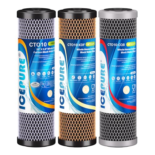 ICEPURE 3-Stage 2.5" x 10" Whole House CTO Activated Carbon Water Filter Set, Activated Carbon Block, KDF Cartridge and Upgraded Activated Carbon Heavy Metal Remove Filter Replacement Kit, Pack of 1