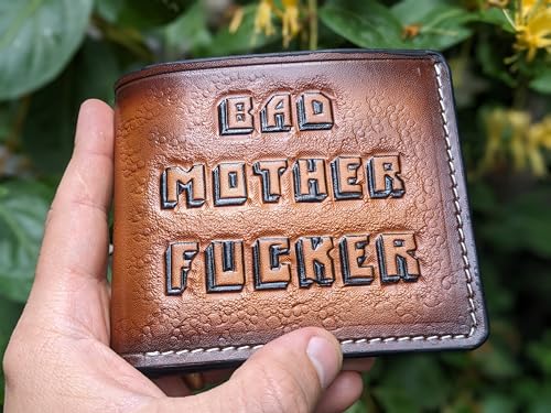 Men's 3D Genuine Leather Wallet, Hand-Carved, Hand-Painted, Leather Carving, Custom wallet, Personalized wallet, Bad Motherfucker, Gangster, Cards Holder3