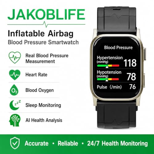 AI Powered FDA-Cleared Blood Pressure Smartwatch with Inflatable Airbag, No-Pump Night Monitoring, Gold-Tone Metal Casing - Image 2