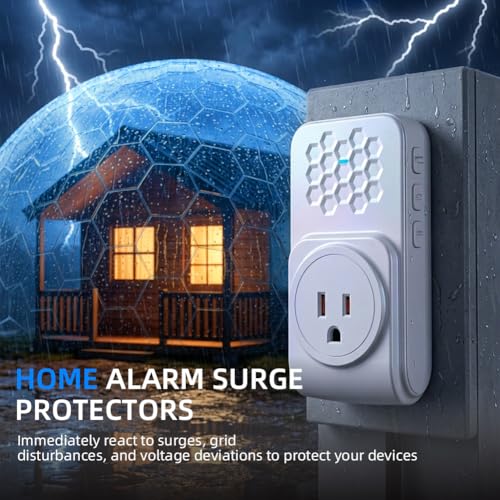 Image of Appliance Surge Protector with Alarm, Voltage Stabilizer Fireproof UL94V-1 Wall Mount Surge Protectors Outlet for Refrigerator, TV & Heavy, Real-Time Monitoring & Custom Voltage 80V-140V, 1Pcs