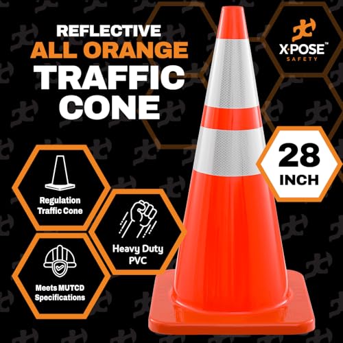 Image of Xpose Safety 28 Inch Orange Traffic Cones with 6 inch & 4 inch Collars, 48-Pack