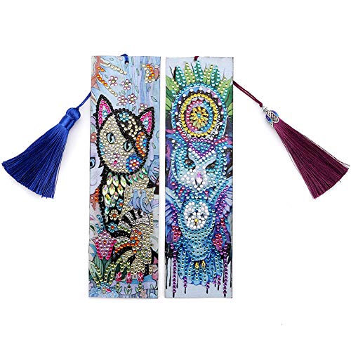 SZWL 2 Piezas Marcador de Libro de Pintura de Diamantes,Marcador de diamantes de cristal Marcador de diamantes de pintura artesanal Diamante Bordado Kit de Pintura para Regalo de Lectura de Arte Cover