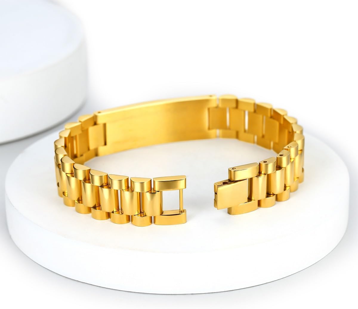 ChainsHouse Wristband ID Bracelets for Men, Stainless Steel/18K Gold/Black Metal Plated, Personalized Engrave Chunky Bracelet Bangle, with Removal Tool, 15MM/15.5MM Width, 8.27-8.66 Inch Length - Image 8