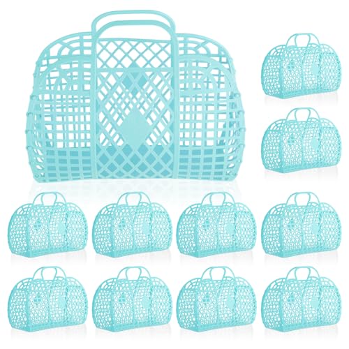 Rainmae 10 Pcs Jelly Purse Jelly Basket Beach Bags, Reusable Tote Beach Handbags, Plastic Beach Basket for Women Girls