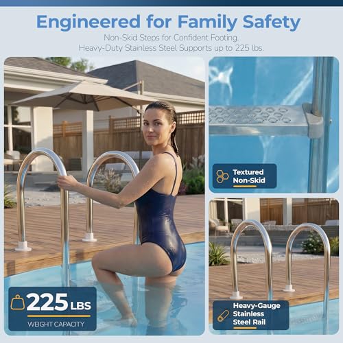 Image of Blue Wave Premium Stainless Steel in-Pool Ladder for Above Ground Pools