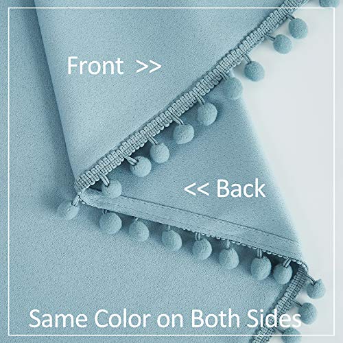 Image of Treatmentex Blue Pom Pom Curtains for Living Room Bedroom 63 inch Thermal Insulated Half Blackout Curtain Drapes for Girls Boys Room Guest Room 52 inch w x2 Panels Rod Pocket