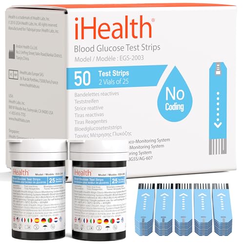 iHealth Blood Glucose Test Strips (50 Count), No Coding Blood Sugar Test, Eligible for FSA...