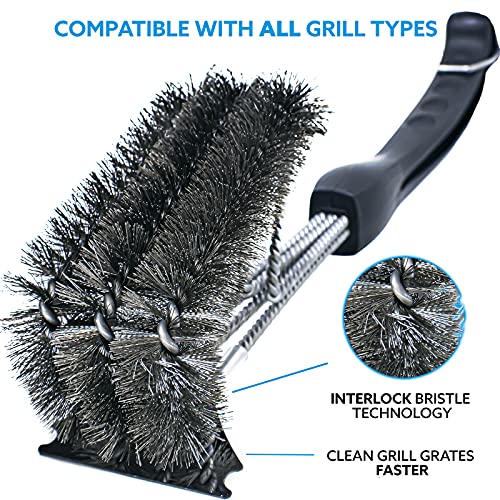 Kona Grill Brush And Scraper - 360 Straight Edge - Compatible With Weber And Pellet Grill Brands - Bbq Cleaner Fits All Grills, Stainless Steel, Cast Iron, Porcelain - Flex Grip Handle #TOP3