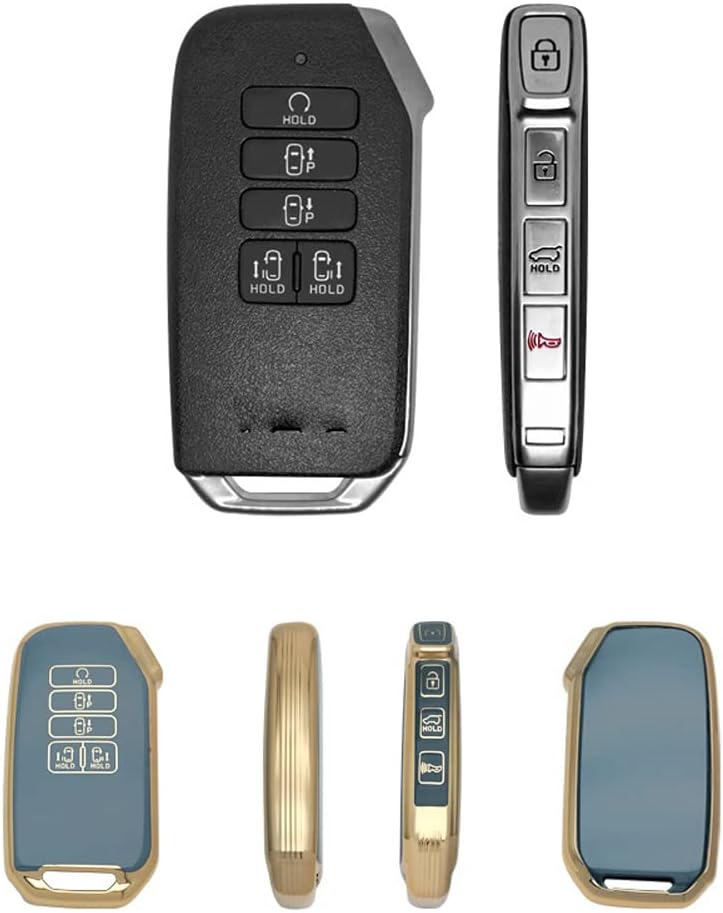 SANRILY 9 Button Key Fob Cover for Kia K5 Sedona 2021 K8 V6 2022 EV6 GT Linie Seltos Sportage R K3 K4 Stinger Sorento Cerato 9 Taste Keyless Key Case with Bling Keychain Gray-Blue
