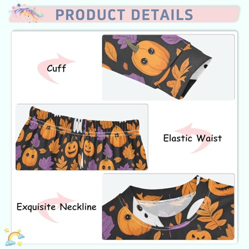 Pajama Sets Long Sleeve Halloween Pumpkin Ghost Leaf Soft Comfy Sleepwear 2 Piece PJS 3-8T4