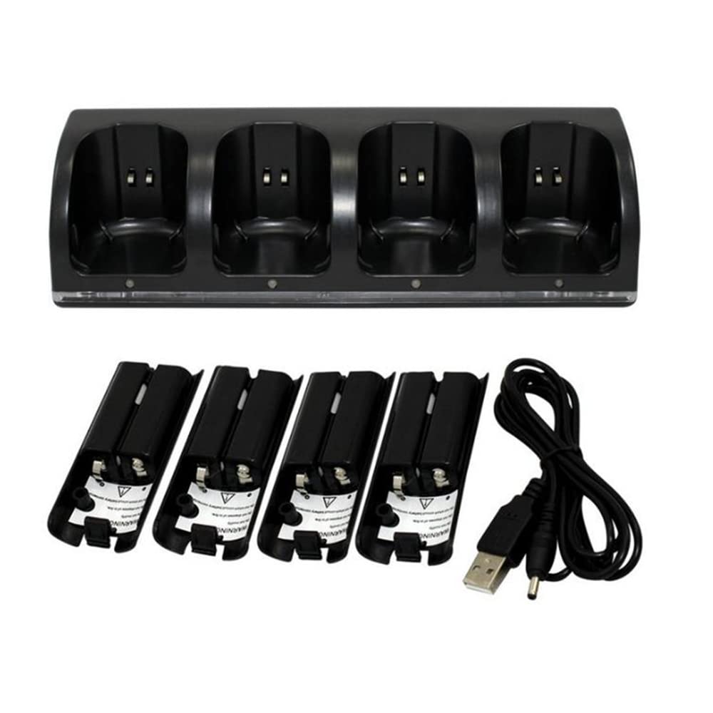 Batteries 2800mAh pour Manette Wii, Station de Charge 4 en 1, Station de Charge avec 4 Batteries Rechargeables et indicateurs LED pour télécommande Wii (Noir)