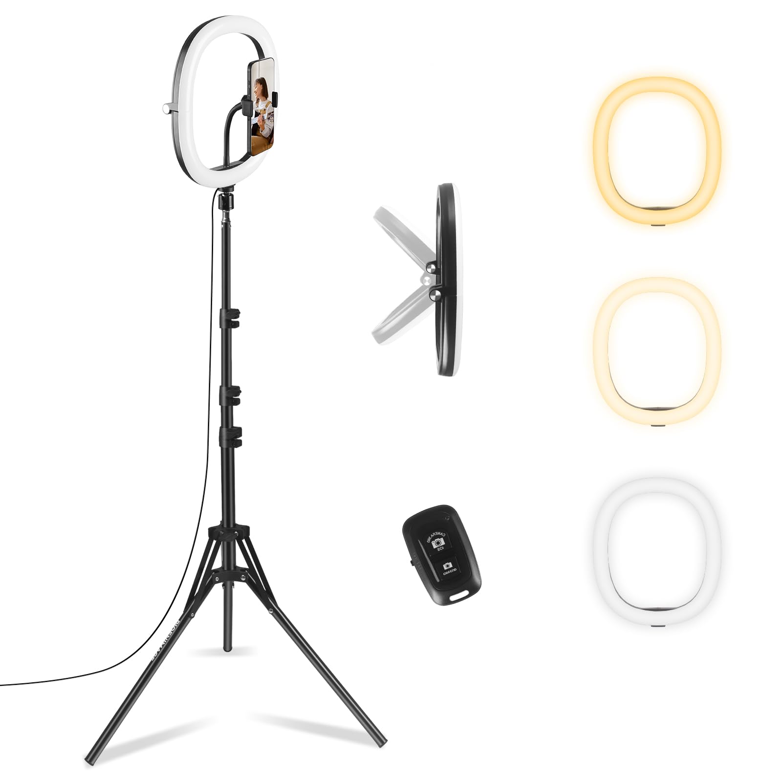 Anello luminoso per selfie da 30,5 cm con supporto per treppiede da 150 cm e supporto per telefono, luci LED dimmerabili ad anello per telefono, treppiede per fotografia, registrazione