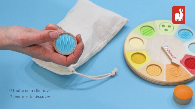 Janod Jeu Mémo Touch En Bois – Roue Tactile, 9 Textures à Reconnaître Au Toucher, Dès 2 Ans, éducatif Et Sensoriel