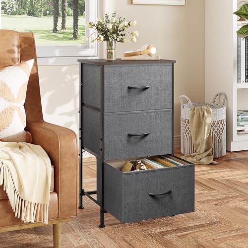 WLIVE Dresser with 3 Drawers, Fabric Nightstand, Organizer Unit, Storage Dresser for Bedroom, Hallway, Entryway, Closets, Sturdy Steel Frame, Wood Top, Easy Pull Handle, Dark Grey - Image 6