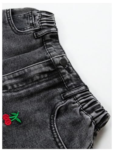 WDIRARA Girl's Cute High Waist Straight Leg Jeans Cherry Print Denim Pants with Pockets4