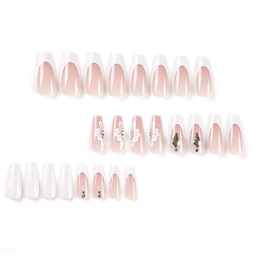 Miniatura 2 de Hkanlre Uñas postizas brillantes a presión, uñas postizas largas de bailarina, color rosa, cobertura completa, con diamantes de imitación, para