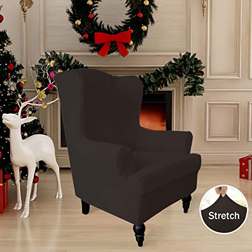 Image of Easy-Going Stretch Wingback Chair Sofa Slipcover Chocolate | 1-Piece Sofa Cover Furniture Protector Couch Soft with Bottom, Spandex Jacquard