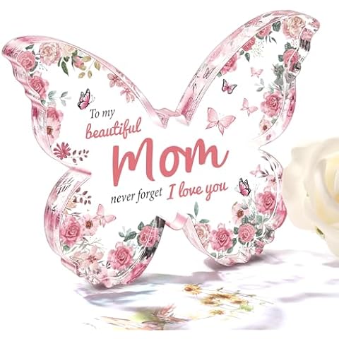 Eletorot Gifts for Mom from Daughter: Unique Mom Birthday Gifts, Butterfly-Shaped Acrylic Keepsake Mom Gifts from Daughter Son, 5x3.8 inch Mothers Day Christmas Gifts for Mom Cover