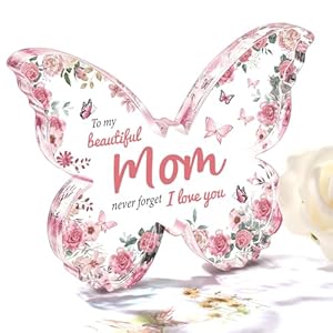 Eletorot Birthday Gifts for Mom: Butterfly-Shaped Acrylic Keepsake Mom Gifts from Daughter Son, Unique Mom Birthday Gifts, 5×3.8 inch Mothers Day Thanksgiving Christmas Gifts for Mom