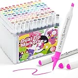 [Water-Based Ink] 120 Colors Dual Tip Markers Set, Brush & Chisel Double Tipped Art Markers for Kids Adults Beginners & Artists in Coloring, Painting