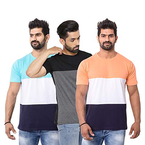 Image of WYC Men's Classic Fit T-Shirts /Cotton T-Shirts for Mens /Colorblock Tshirt /Half Sleeves T Shirt /Round Neck Tshirt for Mens & Boys-Combo