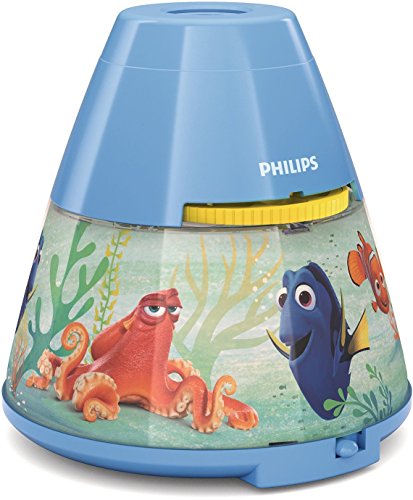 Philips Disney Dory - Proyector y luz nocturna 2 en 1, luz blanca cálida, bombilla LED de 0.3 W, color azul claro