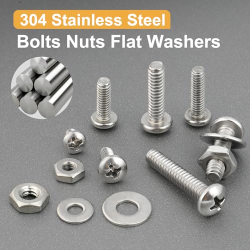 VGBUY 351Pcs Machine Screws Nuts and Bolts Assortment Kit, # 6-32# 8-32# 10-24 Phillips Pan Head Assorted 304 Stainless Steel Bolts Nuts Flat Washers Bolts with Case