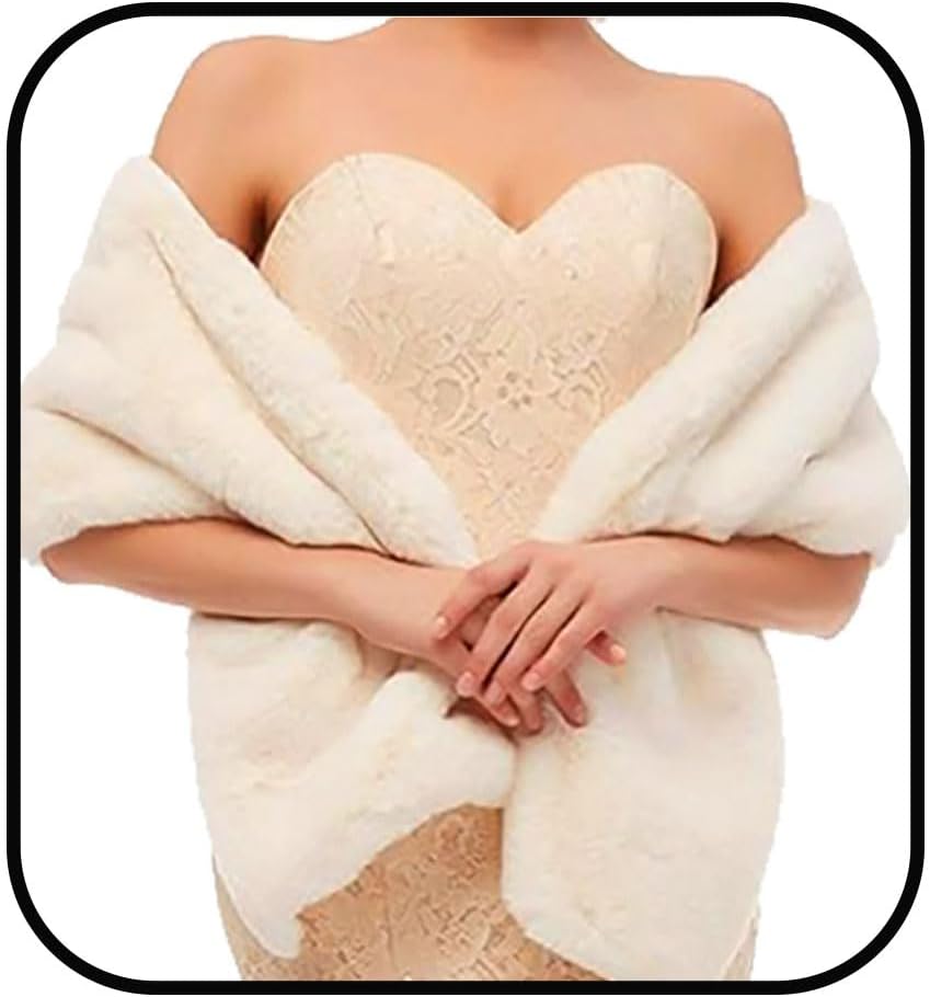 Yalice Women's Wedding Faux Fur Shawl and Wrap Bridal Fur Stole Fur Scarf for Bride and Bridesmaids