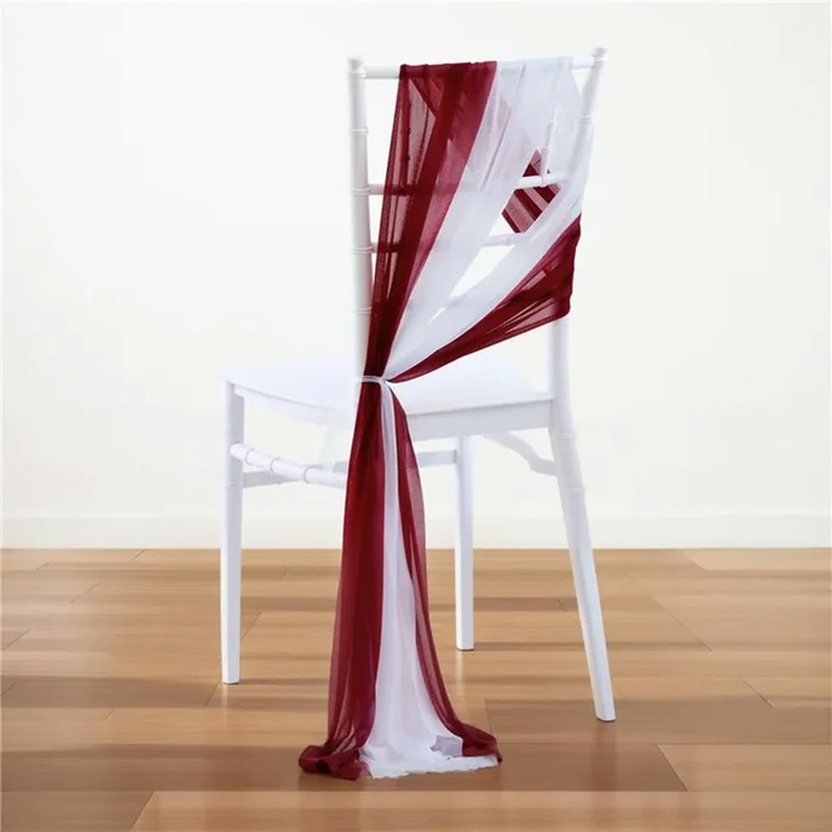 10/50 pcs as Chiffon Chair Sashes Wedding Chair Decoration for Aisle Party Banquet Event,17x275cm Long-Burgundy and white-50 pcs — image 1