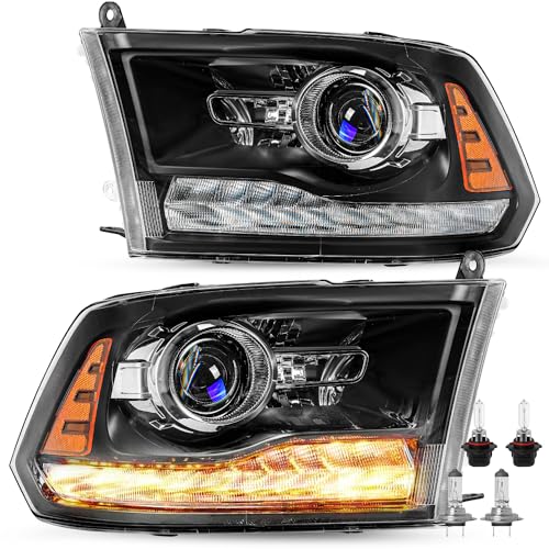 JSBOYAT -For OE Projector Style Model 2013-2018 Dodge Ram 1500 2500 3500 Headlights with LED DRL Headlamps Driverand Passenger Side Black Housing with Amber Reflector
