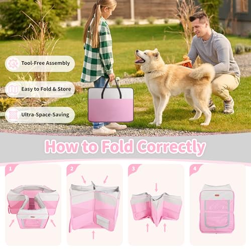 Image of Seiyierr Dog Playpen, Portable Pet Play Pen Foldable Carrying Case, Puppy Pens Outsid for Small Cat Indoor /Outdoor, Removable Mesh Shade Cover