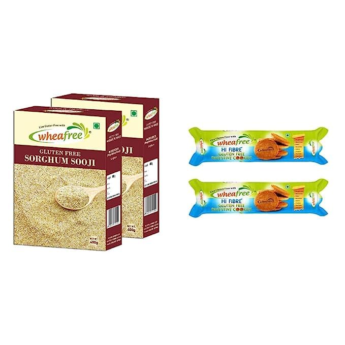 Image of Wheafree Gluten Free Sorghum Sooji (Pack of 2 x 400g Each) & Wheafree Gluten Free Hi Fibre Digestive Cookies - Pack of 2 (200g each)