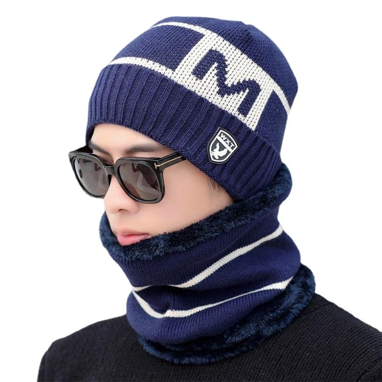 dressify Autumn and Winter Men I Women Woolen hat Korean Version Winter Warm Plus Velvet Windproof Ear Protection Scarf hat Set Blue Color-picture-10