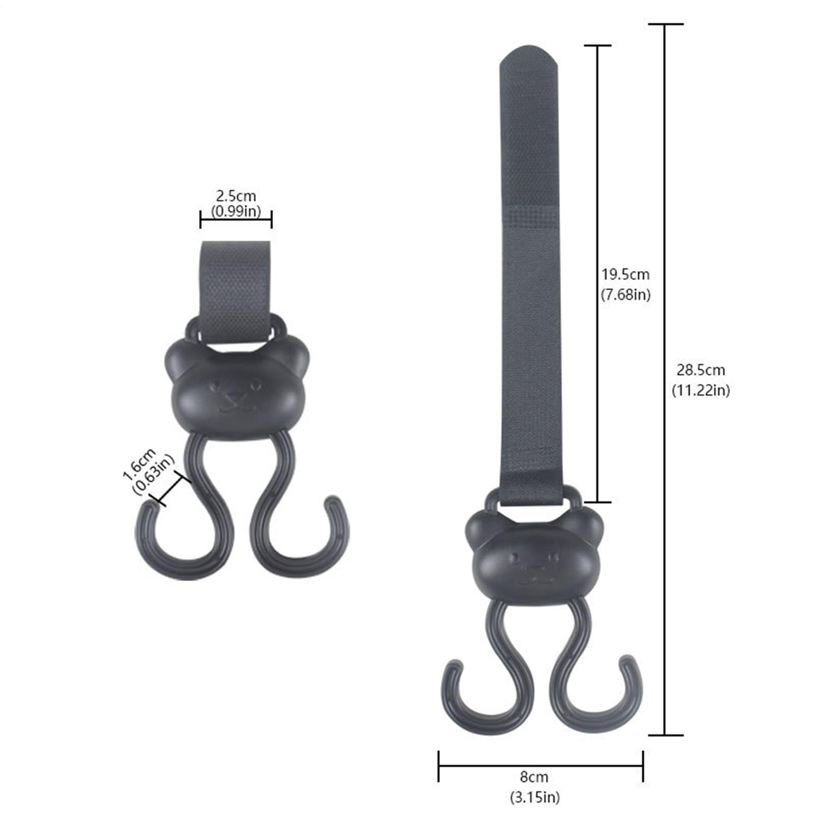 Ganci per passeggino, clip a moschettone, 30 x 8 cm, con orsetto dei cartoni animati, anello regolabile, chiusura antiscivolo per bambini, viaggi, all'aperto, passeggino, shopping, parco, passeggiate