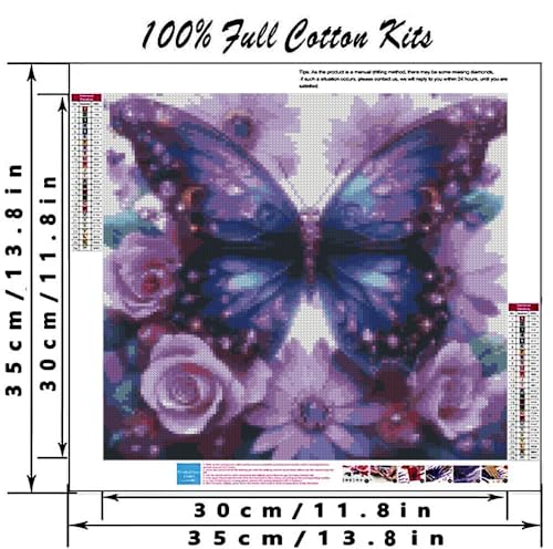 Image of Butterfly Flower Stamped Cross Stitch Kits Flower Cross Stitch Patterns,Dimensions Cross Stitch Kits Embroidery Kit Arts and Crafts for Beginners 13.7x13.7 inches