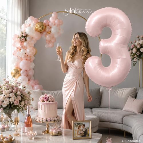 Image of 40 Inch Light Pink Number 3 Foil Big 0-9 Giant Digital Balloon | 3rd for Birthday Anniversary Graduation Decorations