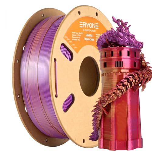 Image of ERYONE Silk Tri Color PLA Filament 3D Printer 1.75mm + /- 0.03mm, Multicolor Filament Tricolor PLA 1KG(2.2lbs) Cardboard Spool, Red Gold Purple