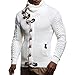 Mens Pull Rope Hooded Sweaters Fashion Texture Line Type Design Cardigan Chunky Ribbed Hem Outerwear (White,X-Large)